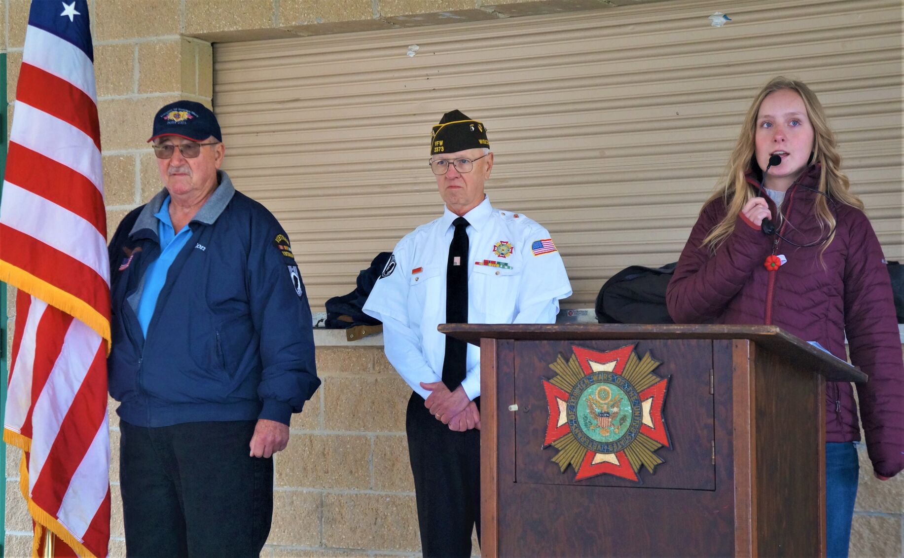 Williams Bay High School freshman Lauren Schnobel recites the World War I poem "In Flanders Fields"